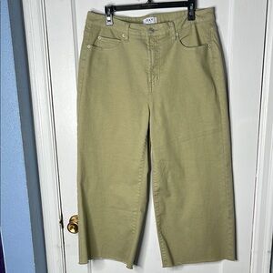 Oat New York 32 Wide Leg Crop High Rise Jeans Tan Light Olive Stretch Raw Hem